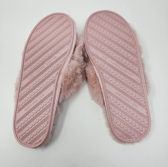 NWT Lauren Conrad Pink Faux Fur Criss Cross Slide Slippers‎ Large 8/9 - Picture 3 of 7